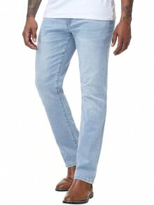 Men's Jeans Pants Regular Fit Straight-Leg Stretch Denim Comfort Vintage Streetwear Utility Style High Waist Relaxed Trouser Retro Casual Wear - 淺藍色 - 查看 7