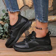 女士网面透气运动鞋，轻便软底健身鞋，适合通勤、日常散步和休闲穿着 - 黑色 - 查看 5