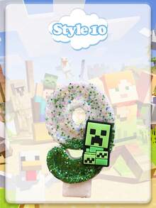 Minecraft 我的世界新款超级闪亮生日蛋糕插件数字蜡烛 0-9岁 小硬汉创意手工蜡烛生日蛋糕装饰成人派对儿童一周岁生日蛋糕装饰套装绿色 - 彩色 - 查看 10
