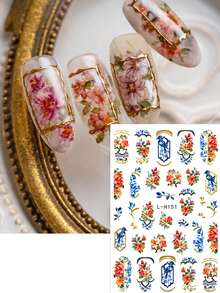 FULL BEAUTY 2 miếng dán móng tay hình hoa mẫu đơn và hoa hồng cổ điển, mạ đồng, sang trọng, phong cách Rococo, họa tiết hoa lá và chim, thích hợp cho mùa xuân hè, đám cưới, phụ kiện làm móng DIY. - Nhiều màu - Xem 4