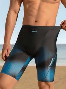 361degree 新款男士及膝竞速泳裤，游泳必备，蓝黑渐变印花流线型设计，裆部加垫舒适，莱卡面料，柔软贴身，适合游泳、度假、海滩、温泉、溯溪、皮划艇、冲浪、沙滩排球、健身等各种夏季活动。 - 黑色 - 查看 3