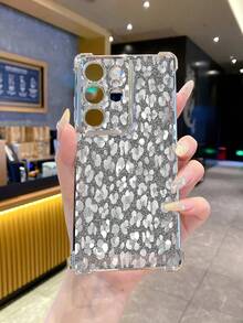 1pc Gray Glitter Anti-Fall Electroplated Camera Protective Phone Case, UV Printed, Compatible With Samsung Galaxy/Infinix/Redmi/OPPO/VIVO/Realme Android Models - Silver - View 1