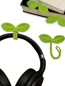 1pc Handmade Crochet Knitted Dual Leaf Backpack Pendant, Multifunctional Woven Leaf Bookmark, Earphone & Cable Organizer - Multicolor - View 8