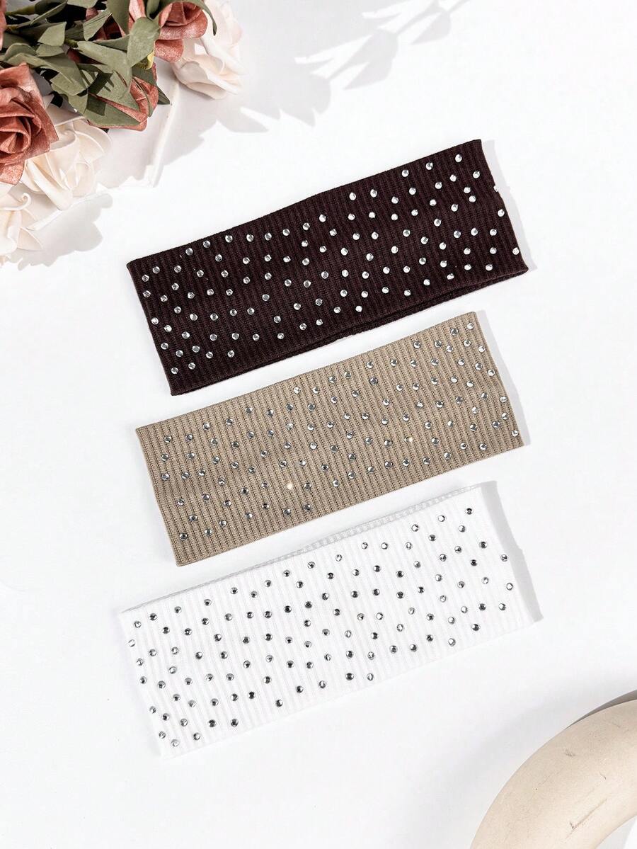 3 chiếc băng đô thể thao dệt kim mềm mại, thấm hút tốt, in họa tiết đính đá, dành cho nữ, thích hợp cho tập thể dục trong nhà, thể thao ngoài trời, phối đồ, trang trí, mọi dịp. Phụ kiện tóc tập luyện, băng đô spa, băng đô yoga thấm mồ hôi.