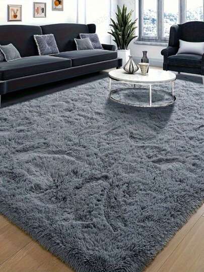 1 pieza Alfombra de área rectangular de peluche para sala de estar, disponible en gris sólido, rosa, menta, caramelo, negro, alfombra lavable para decoración del hogar