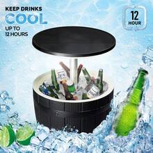 VINGLI 10 Gallon Patio Cooler Table, Portable Outdoor Party Bar With Pop-Up Lid &Amp; Hidden Insulated Ice Chest, All-Weather Resin Side Table For Deck, Pool, Garden - đen - Xem 4