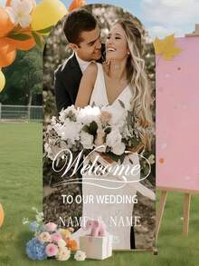 Customized Arch-Shaped Backdrop, Personalized With Photos And Text, Durable Stretchable Polyester Material, Suitable For Birthday, Wedding, Party And Other Occasions, Perfect Decorative Gift - Multicolor - View 9