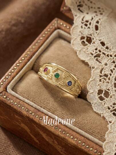 Stylever 1枚925纯银彩色立方氧化锆戒指，适合女士日常搭配，也可作为派对配饰，高品质女士戒指，精致珠宝礼品。