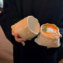 1个袋形纹理小众陶瓷咖啡杯，创意设计高端家居马克杯，精美水杯 - 彩色 - 查看 12