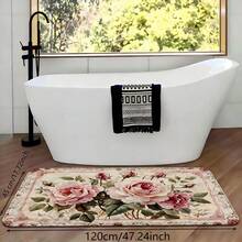 Tapete de entrada com estampa de rosas em estilo campestre francês (1 peça), em flanela com renda europeia, antiderrapante e absorvente, ideal para hall de entrada, banheiro e diversos ambientes. Lavável à máquina e adequado para uso interno e externo. - Multicolorido - Ver 10