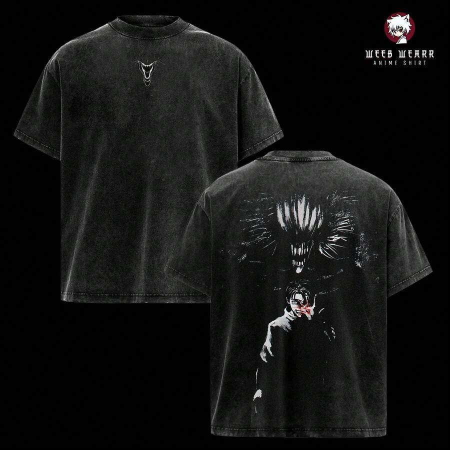 Okkotsu Yuta Shirt –  Washed Vintage T-Shirt, Rika's Curse Graphic, Dark Anime Tee, Retro Manga Menswear, Anime Lover Gift Top - màu đen - Xem 1