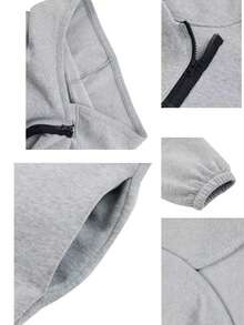 Women's Casual Elegant Sweatshirt, Solid Color With Zipper And Tulip Hem, Suitable For Autumn - Light Grey - View 5