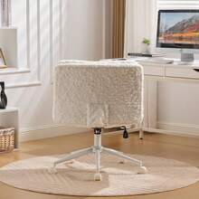 Office Chair With Wide Seat (67 Cm), Faux Rabbit Fur Upholstery, Metal Base, Swivel And Adjustable Office Chair, Dressing Table Chair (Purple), DE1875VT - 白色 - 查看 3