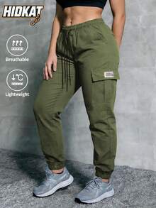 Pantalones de trabajo para mujer HIDKAT, cintura alta con cordón y cintura elástica con bolsillos, ligeros y transpirables - Verde - Ver 2