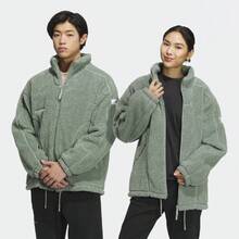 Adidas Lounge Solid Color Logo Patch Windproof Fleece Faux Lamb's Wool Sports Casual Jacket, Unisex Style. - Green - View 1