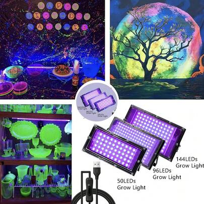 3pcs/4pcs 50/96/144 LED 5V USB Black Light, 385-400nm Blacklight For Glow Party, Dance, Halloween Decor, Body Painting, Fluorescent Poster, Metal Housing
