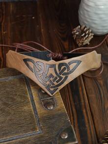 1件维京风格黑/棕色PU皮革头带，饰有精美凯尔特图案——中世纪角色扮演节日配饰 - A - 查看 15