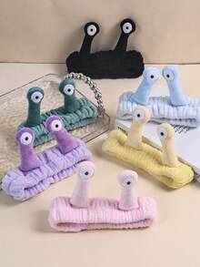 1条女士洗脸发带，棕榈蜗牛图案SPA发带，化妆发带，卡通可爱珊瑚绒弹力发带，创意发饰，适用于洗脸、淋浴、运动和日常使用 - 彩色 - 查看 2