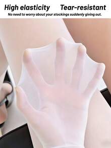 1双加大码女士性感亮面连裤袜，高弹纯色紧身裤，适合夜店等私密场合穿着，舒适透气 - 白色 - 查看 5
