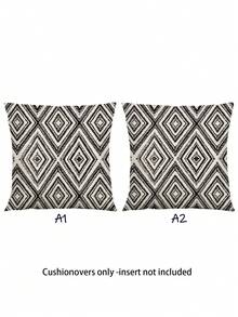 2个装饰枕套，几何图案靠垫套，100%低过敏性聚酯纤维枕套，复古亚麻材质，隐形拉链，可机洗，简约时尚线条图案，家居装饰抱枕套，适用于沙发、客厅、卧室，不含枕芯 - 黑色 - 查看 14