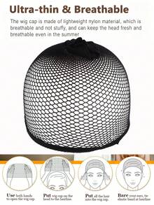 黑色网状假发帽，200/100/50/20/10/5/2个装，开口式假发帽发网，适合女性、男性、儿童、万圣节服装派对假发 - 黑色 - 查看 6