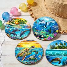 4pcs Wooden Sea Turtle Coasters, 4 Inch Heat-Resistant Non-Slip Drink Mats, Charming Beach Theme, Waterproof Insulation Pads For Cafe, Office, Kitchen And Dining, Holiday Home Decor, Birthday And Holiday Gifts For Friends And Family, 2D - Multicolor Coasters - View 9