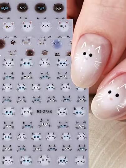 2张可爱小猫美甲贴纸，可爱小猫美甲贴纸，自粘防水卡通小猫图案美甲贴纸，透气宠物美甲装饰，小猫图案美甲贴纸，可爱白色小猫美甲贴纸，带爪小猫图案贴纸，Y2K设计风格美甲贴纸，DIY或美甲沙龙美甲贴纸，自粘美甲贴纸，易于使用且持久耐用，艺术节日贴纸