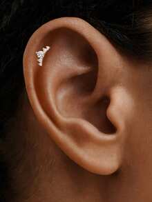 EleRunis 1PC 925 Sterling Silver Climber Push Pin Labret Flat Back Cartilage Helix Piercing Fine Jewelry For Daily Wear Wedding Party Engagement Anniversary Valentine's Day - Gold - View 4