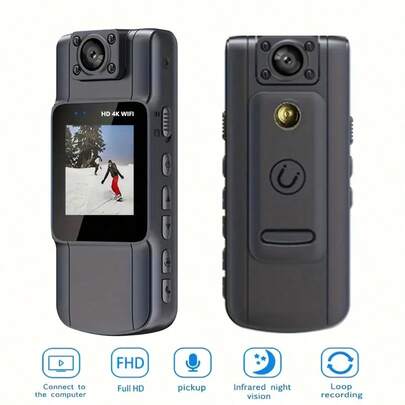 1 adet Mini Giyilebilir 4K Ultra HD Vücut Kamerası, 180° Döndürülebilir Lens, Gece Görüşü, IPS Ekran, USB Şarj, 180° Geniş Açı, Kolye Klipsi Tasarımı, Seyahat, Bisiklet, Açık Hava Maceraları, İş ve Günlük Yaşam Kaydı İçin Uygun - Mini Taşınabilir Vücut Kamerası