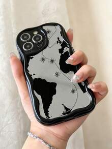 Mapa Mundial con Diseño de Barco y Brújula Case Diseñado Carcasa para Teléfono Estuche Fashion Funda Protectora Estuche Simple Compatible con todos los modelos para iPhone para Apple. - Negro - Ver 3