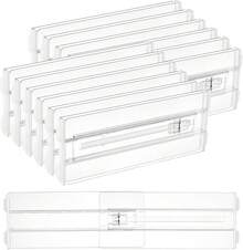 12 Pack Drawer Dividers For Clothes, 4" High 10.2"-16.5" Adjustable Expandable Dresser Drawer Organizer, Clear Plastic Separators For Dresser, Underwear, Cosmetic, Toiletries - Clear - View 1