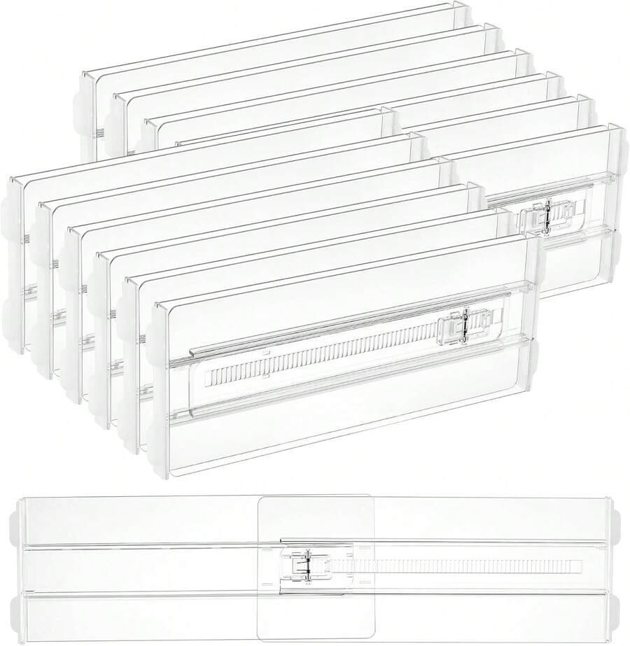 12 Pack Drawer Dividers For Clothes, 4" High 10.2"-16.5" Adjustable Expandable Dresser Drawer Organizer, Clear Plastic Separators For Dresser, Underwear, Cosmetic, Toiletries - Clear - View 1