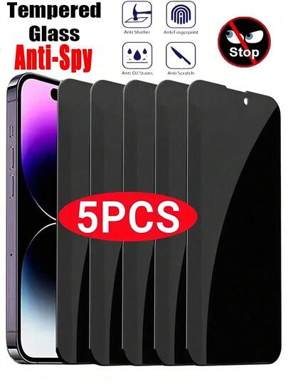 ZYSHI 5片装9H全覆盖防窥钢化玻璃屏幕保护膜，兼容三星Galaxy/16/荣耀/Poco等多种机型，防摔防窥，无气泡，易于贴合，经久耐用，不支持指纹解锁，适合作为生日、送给家人、朋友的手机配件礼物，防水防震防刮花防指纹