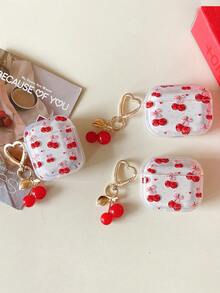 母亲节可爱樱桃耳机套，夏季假期可爱樱桃耳机套，带樱桃吊坠，1个樱桃粉色蝴蝶结印花蓝牙耳机套，加厚透明TPU防摔保护套，少女心形设计蓝牙耳机套，兼容耳塞套，适合少女心爱好者、粉色控、生日及日常使用 - 無色 - 查看 11