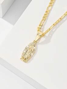 1件经典欧式铜镶嵌锆石圣母瓜达卢佩吊坠项链，限量版，适合作为圣诞节/感恩节/万圣节/母亲节/情人节礼物送给情侣/朋友/教父母，也适合天主教初领圣体、日常及节日佩戴祈祷。 - 金黃色 - 查看 3