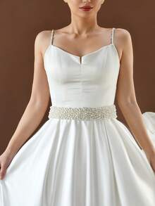 1pc Pearl Decor Bridal Veil, Can Be Used As Waistband, Cute & Elegant, Suitable For Women's Daily Dress, Attending Events, Parties, Balls - Milky - View 6