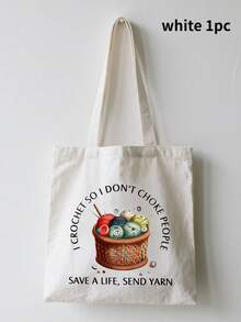 Crocheted Canvas Tote Bag, Casual Commuter And School Bag, Reusable Shopping, Travel, Camping, Park Tote Bag, Creative Pattern, Lightweight Large Capacity, Eye-Catching Style, Great Gift For Crochet Enthusiasts - Multicolor - View 14