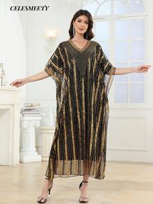 Women's Minimalist Printed Short Sleeve Top - Black Gold - View 7