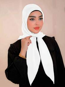 1pc Modest Solid Color Breathable Muslim Women's Square Headscarf, Spring/Summer - Multicolor - View 7