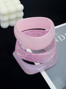 3件套海洋风粉色不规则形状手链套装，适合海滩度假和时尚穿搭 - 粉色 - 查看 1