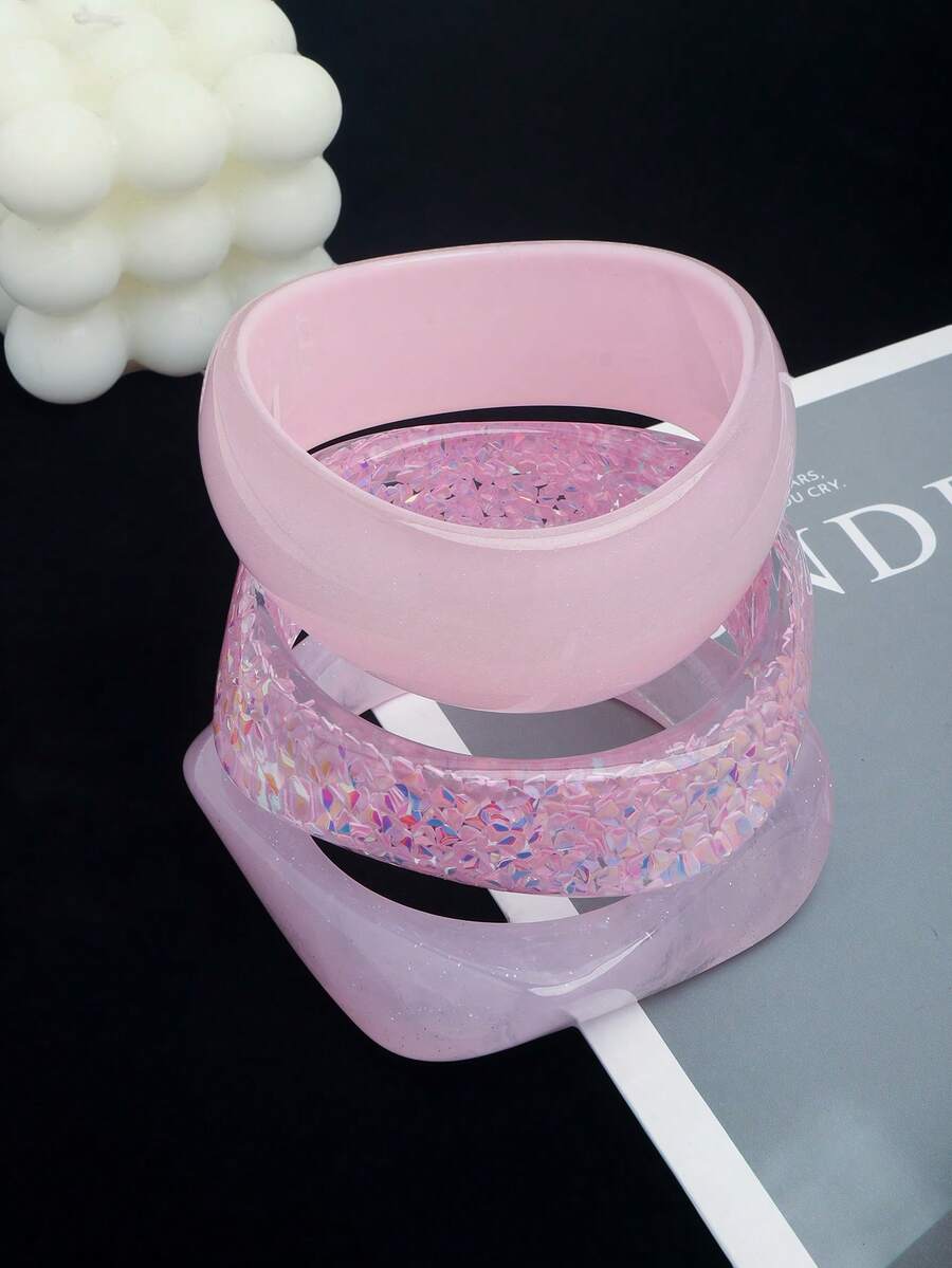 3件套海洋风粉色不规则形状手链套装，适合海滩度假和时尚穿搭 - 粉色 - 查看 1