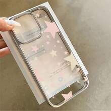 1 pieza Funda de teléfono personalizada con estrella amarilla y rosa de concha brillante, compatible con iPhone 16 Pro Max, 17/16/15/14 Plus, 13/12/11, Air - Multicolor - Ver 1