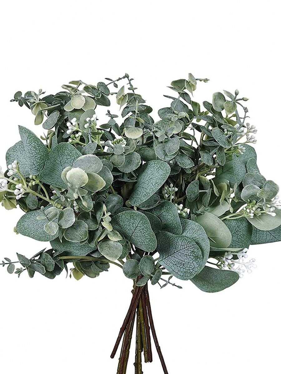 12pcs Artificial Eucalyptus Leaves Branches, Mixed Fake Eucalyptus Sprigs With Berries, Suitable For Flower Arranging, Wedding Bouquet Decor, Bouquets, Home Floral Decoration, Floral Arrangements, Faux Plants With White Seeds For Wreaths, Bouquets, Tabletop Decor, Garden Decor, Room Decor, Valentine's Day, Galentine's Day And More. - Green - View 1