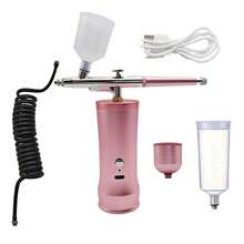 二合一可充电氧气喷射器及喷枪套装：纳米面部保湿 + 模型涂装/纹身/美甲工具 - 粉色 - 查看 2