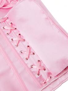Pink One-Shoulder Ruffle Bustier Corset, Waist-Cinching Slim Fit Camisole Top, Suitable For Party, Date, Outerwear, Stage Performance - Hồng - Xem 4