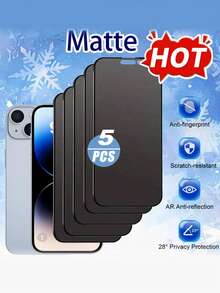 5片装磨砂防窥屏保护膜，兼容 11/12/13/14/15/16、17 Pro、17 Air、17 Pro Max、16 Pro和16 Pro Max系列。产品特点包括：磨砂表面、无延迟响应、隐私保护、全高清清晰度、侧边防窥、防眩光、零色差。非常适合搭配手机壳使用，也是情人节礼物的理想之选。屏幕保护必备品，适用于日常、办公、家庭等各种场景。防窥、防水、防震、防摔、防刮擦。 - 黑色 - 查看 27