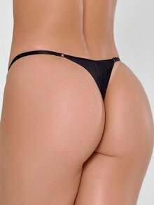 Microfiber Thong Panty Sets With Side Adjustment - 黑色 - 查看 5