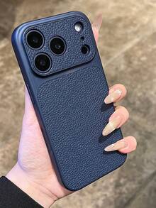 Fashion Lychee Leather Texture Large Window Phone Case Compatible With IPhone 17 Pro Max 17 Pro 16 Pro Max 15 14 Pro 13 12 Pro 17 Camera Protection Matte Soft Bumper Shockproof Cover - Dark Blue - View 3