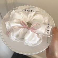 Elegant High-End French Black Lace Trim Hair Scrunchie, Ponytail Holder, Hair Accessories, Solid Color Elegant Polyester Scrunchie, All Season ,Hair Ties ,Scrunchy Hair Ties Makeup Home Gym Woman Accessories Head Accessories - Black - View 7