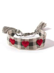 爱心编织手链镂空刺绣心形可调节腕带手工流苏手绳少女饰品礼物 - 均碼 - 查看 4